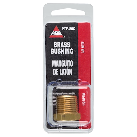 Ags Brass Bushing, Male (1/2-14 NPT), Female (3/8-18 NPT), 1/card PTF-20C